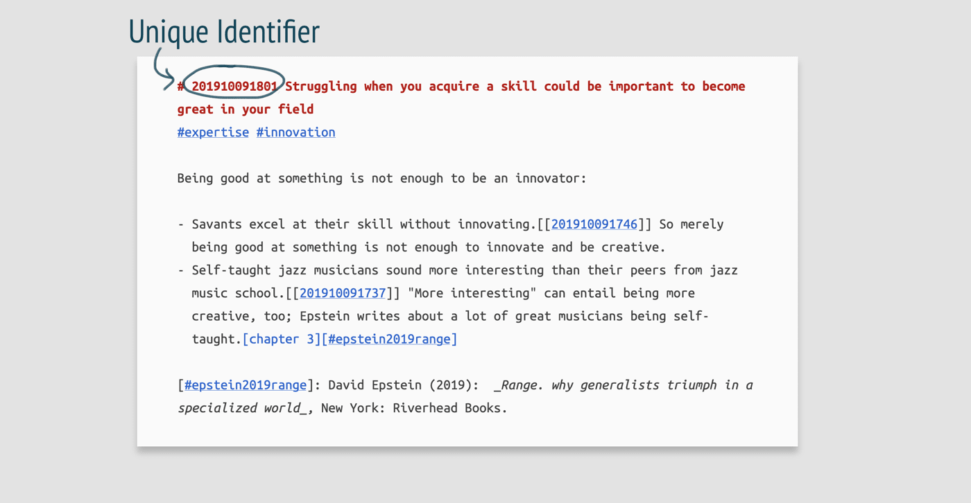 Identifier in a Zettel